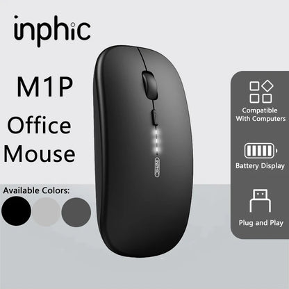 Inphic M1P langaton hiljainen toimistohiiri, erittäin ohut ja kannettava, USB-liitäntä, akun varaustason näyttö, TYPE-C-lataus