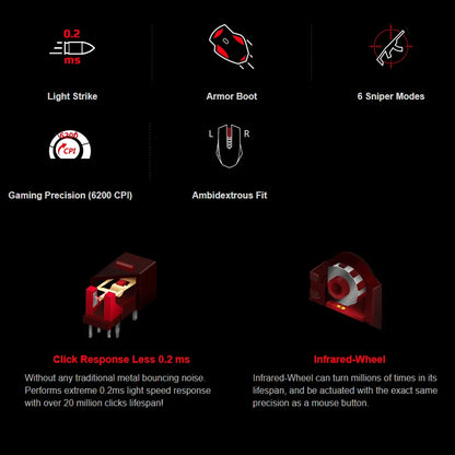 A4Tech Bloody A60 Gaming Mouse RGB Wired Mouse, 6200 CPI, 8 Programmable Macro Keys, Drag Click Gaming Mouse, 1000Hz Polling Rate