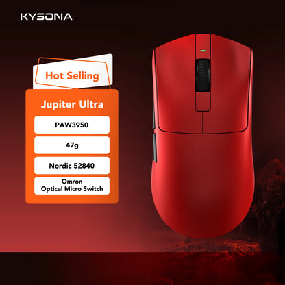 KYSONA Jupiter-serien gamingmus trådbunden/trådlös mus 8Khz PAW3950-sensor Bluetooth 46g uppladdningsbar webbdrivrutin för PC och laptop