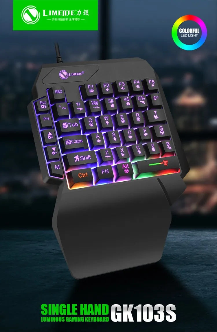 Teclado mini gaming de una mano con 35 teclas, USB, ultradelgado, con cable y retroiluminación, para portátil, PC de sobremesa y smartphone