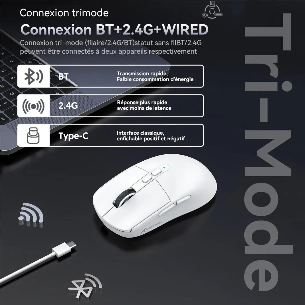 Attack Shark X6 Wireless Ergonomic Gaming Mouse, Tri-Mode Bluetooth, 2.4G & Wired Gaming Mouse, 26000 DPI Rechargeable RGB Gaming Mouse