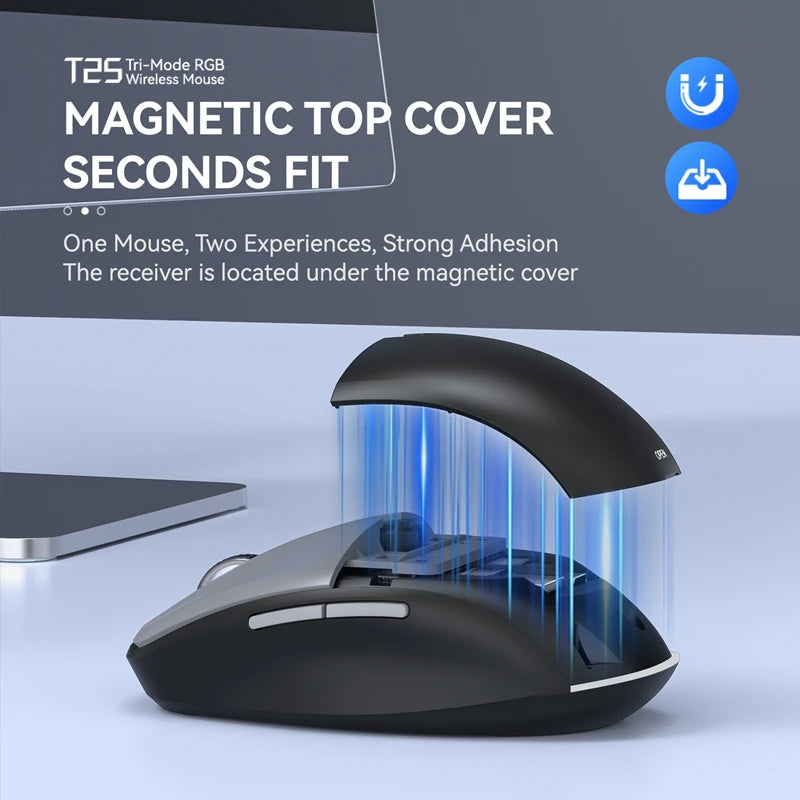 Tri-Mode Wireless Mouse with Dual USB & Type-C Receivers, Bluetooth 5.1 Rechargeable Silent RGB Mouse for Laptop, PC, Mac, Android & iOS