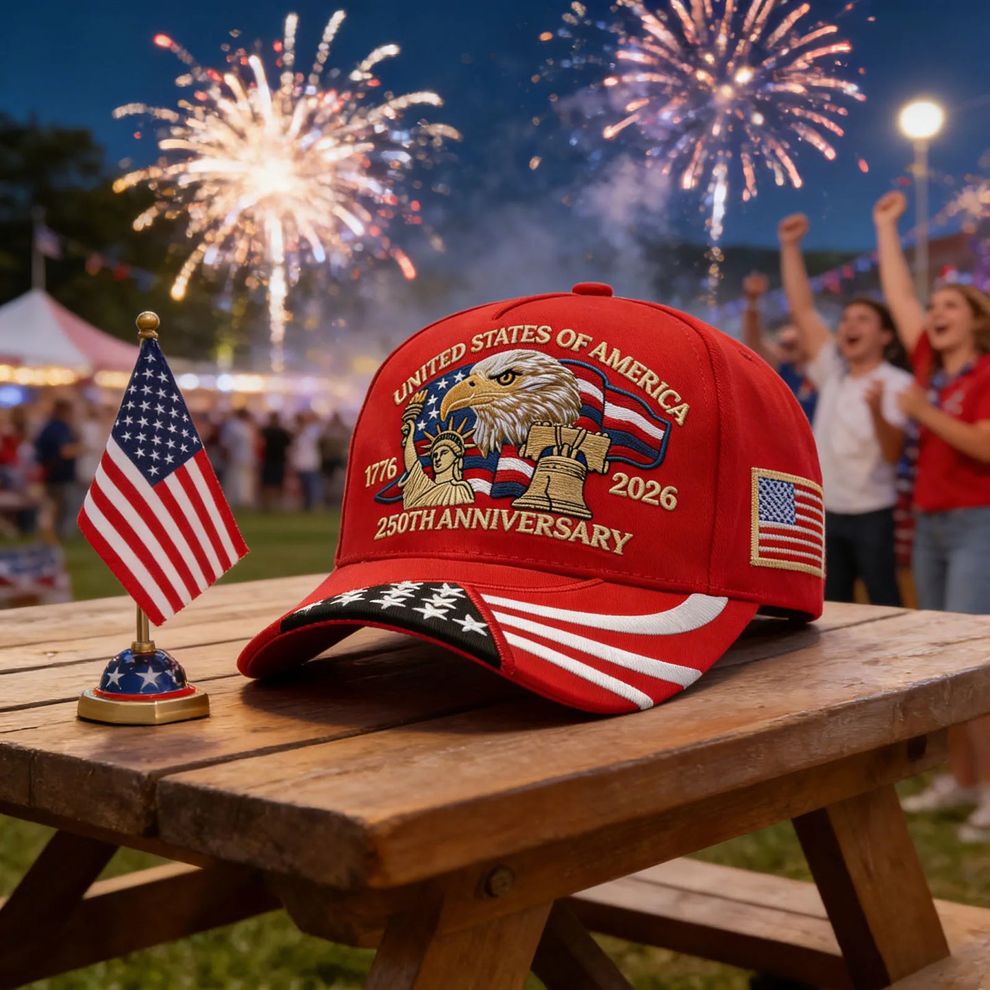 ABLECAP 250th Anniversary USA Hat Embroidered Patriotic Baseball Cap 1776-2026 Independence Day Cap Adjustable Hat for Men Women