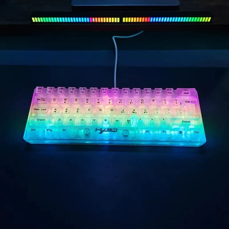 HXSJ 60% kabelgebundene transparente Gaming-Tastatur, RGB-beleuchtet, ultrakompakte wasserdichte kleine Kompakttastatur mit 61 Tasten für PC/Mac