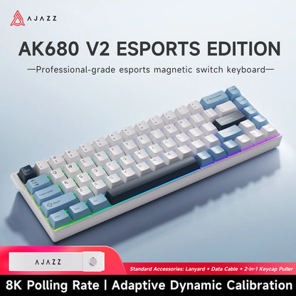 AJAZZ AK680 V2 E-sports magnetic switch keyboard 8K Polling Rate 128K Uitra-high Scan Rate  Aluminum Alloy Positioning Plate