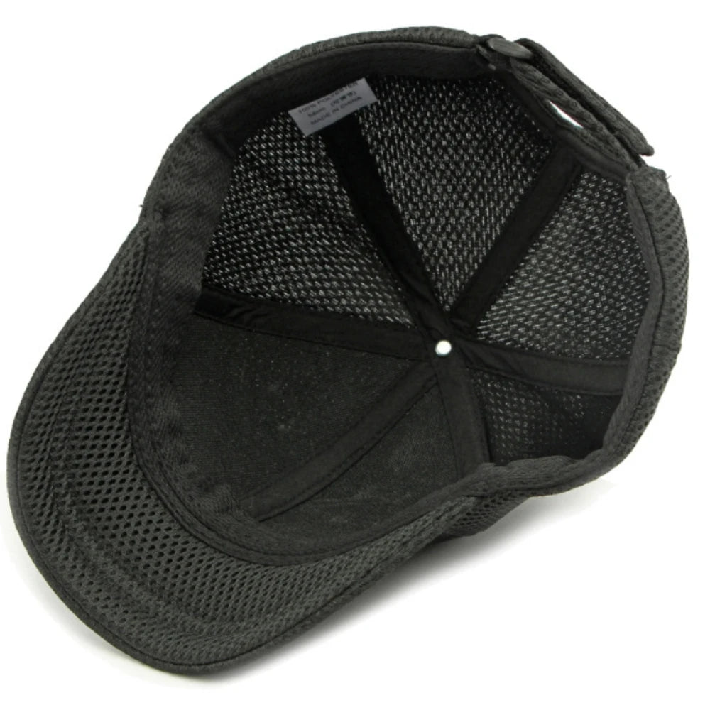 HT4828 Casquette de baseball à visière courte de 5 cm pour homme, 6 panneaux, en maille respirante, style « trucker », pour hommes et femmes, unie, à fermeture à pression