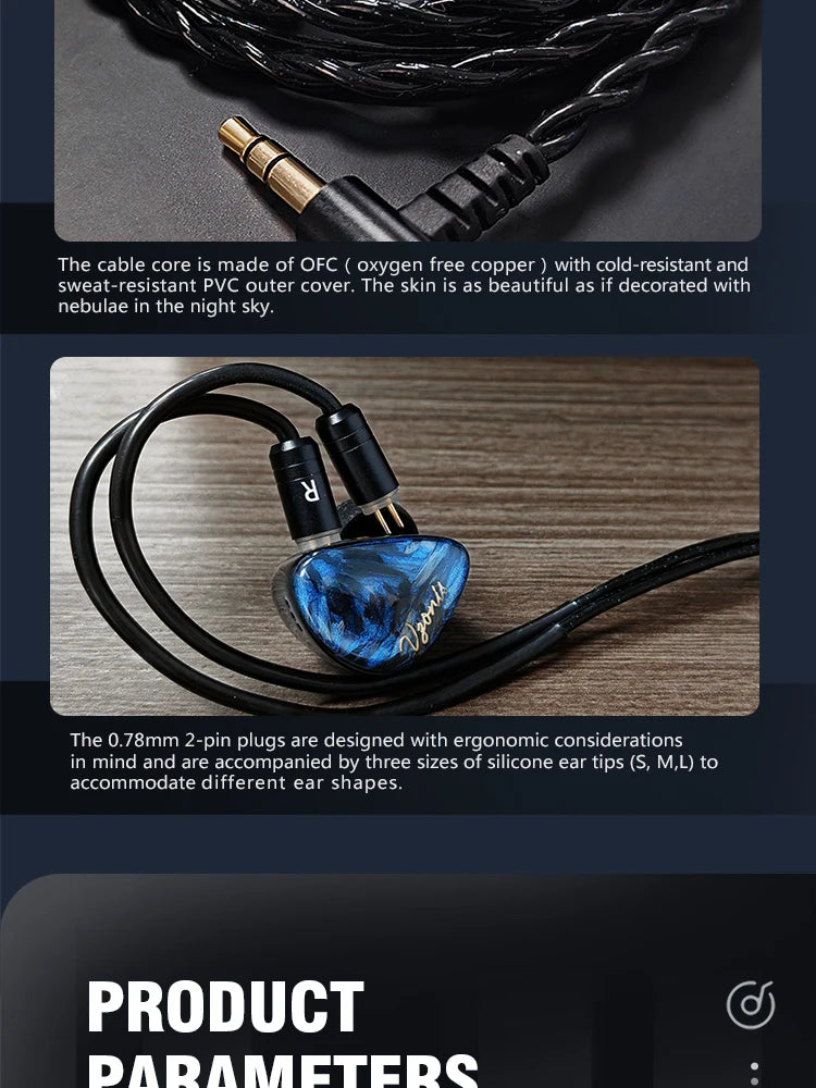 VZONIS DDB-03 HiFi IEM Earphones 1DD+1BA+Bone Conduction Hybrid Driver Wired Gaming Earbuds High Resolution Audio Headphones
