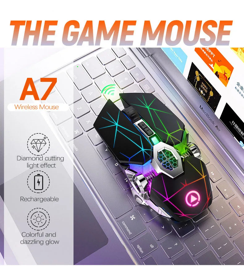 UTHAI A7 Rechargeable Wireless Bluetooth Mouse, Silent Ergonomic Wireless Mouse with RGB Light, 2.4GHz Gaming & Office Mouse