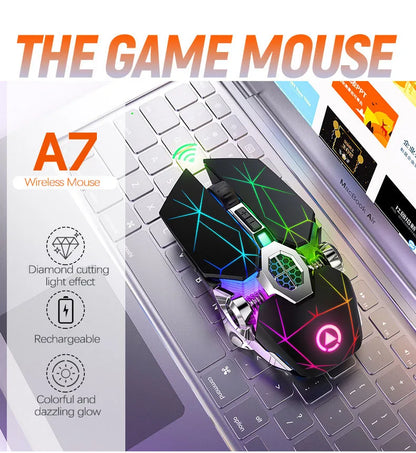 UTHAI A7 Rechargeable Wireless Bluetooth Mouse, Silent Ergonomic Wireless Mouse with RGB Light, 2.4GHz Gaming & Office Mouse