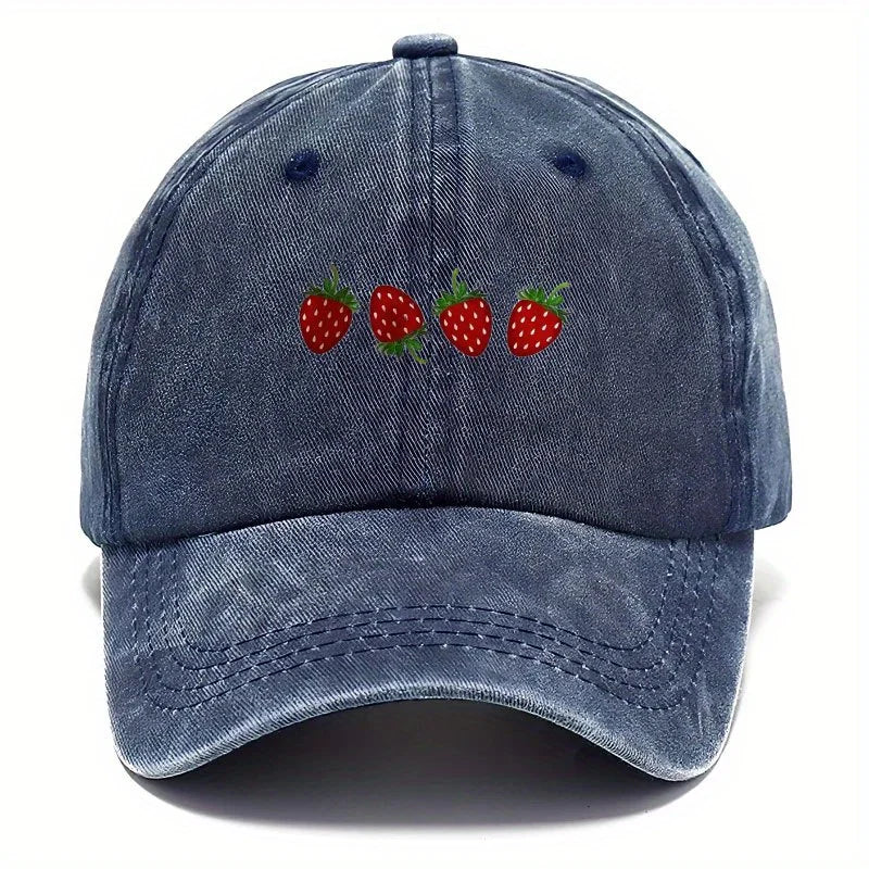 Strawberry printed baseball cap with adjustable sunshade, fashionable duckbill cap for both men and women, soft top design