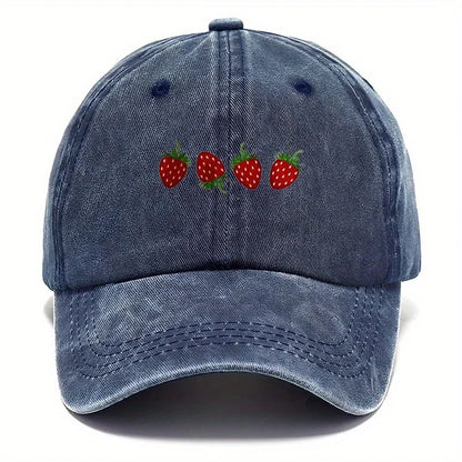 Strawberry printed baseball cap with adjustable sunshade, fashionable duckbill cap for both men and women, soft top design