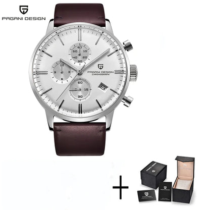PAGANI DESIGN Men's Fashion Casual Brand Watch Waterproof 30m Luxury Leather Sports Quartz Chronograph VK67 Relogio Masculino