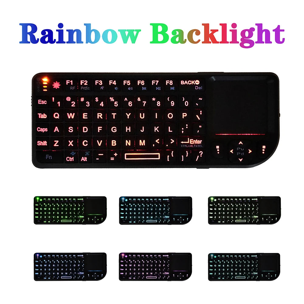 A8 Mini Wireless Keyboard 2.4G 7 Color Backlit 3 in1 Handheld Keyboard with Touchpad Air Mouse for Android TV Box PC Tablet