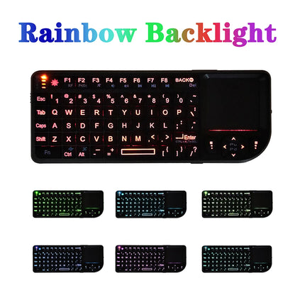 A8 Mini Wireless Keyboard 2.4G 7 Color Backlit 3 in1 Handheld Keyboard with Touchpad Air Mouse for Android TV Box PC Tablet