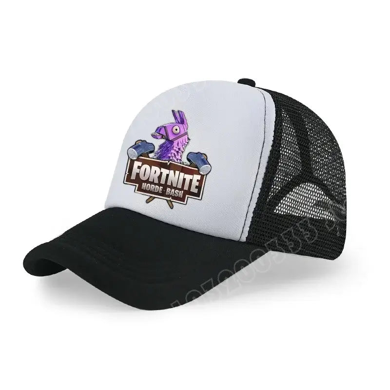 Детска бейзболна шапка Fortnite с принт в анимационен игрови стил, лятна дишаща мрежеста шапка с регулируема козирка, подарък за детски рожден ден