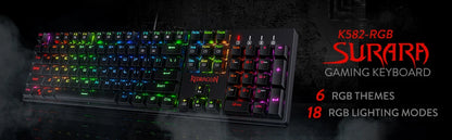 Redragon K582 SURARA RGB Mechanical Gaming Keyboard with 104 Keys, Red Switches, RGB Backlit Wired Gaming Keyboard for PC & Mac