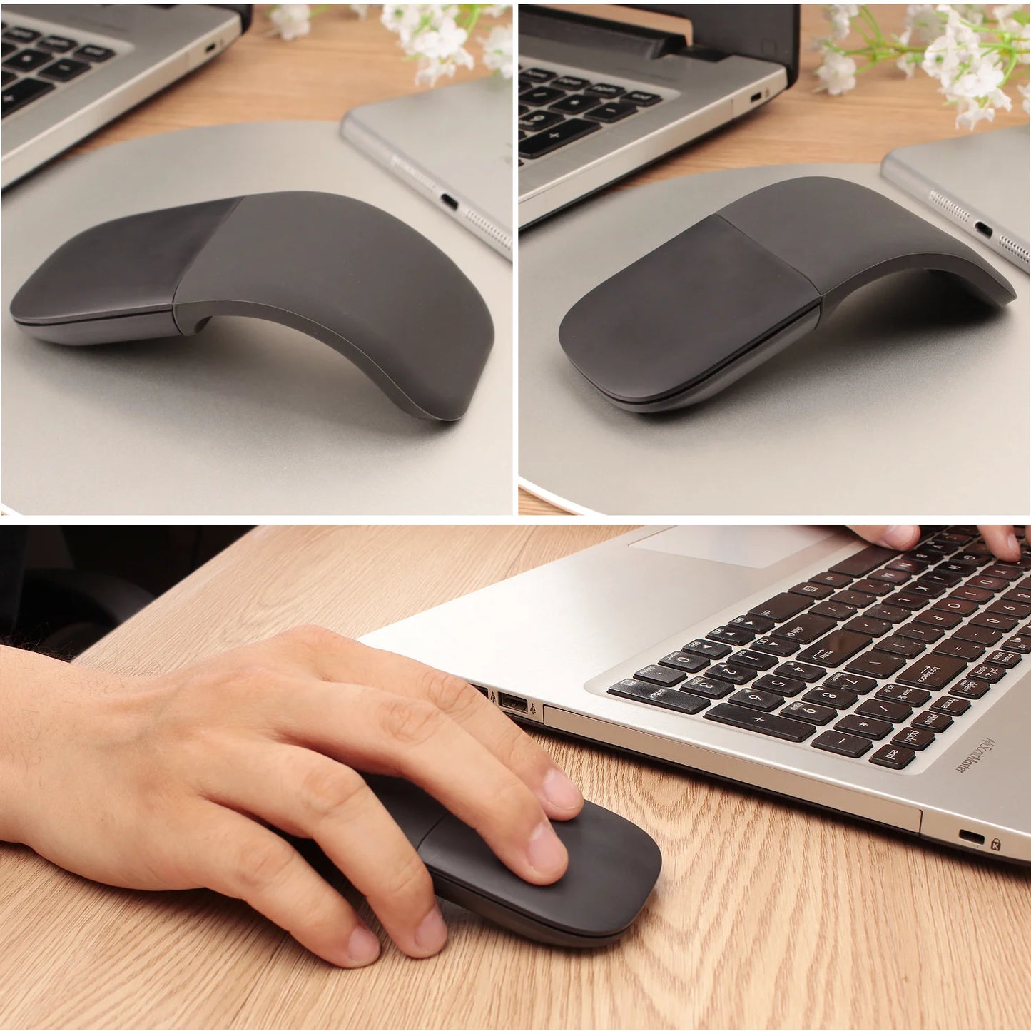 Bluetooth Arc Touch Mouse for Microsoft Surface, Wireless Ergonomic Bluetooth Mouse, Silent Foldable Laser Mouse for Laptop, PC & Windows