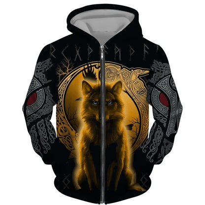Sweat à capuz com fecho e estampado 3D de lobo, estilo streetwear, para homem/mulher, casaco com capuz unissexo casual hip-hop