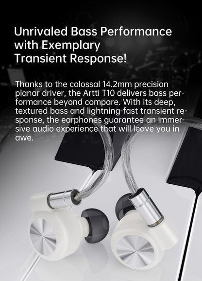 ARTTI T10 Planar Driver In-Ear HiFi Earphones, 14.2mm Wired IEM Monitors with Textured Bass, Detachable 0.78mm 2-Pin Cable, 3.5mm/4.4mm Audiophile Earphones