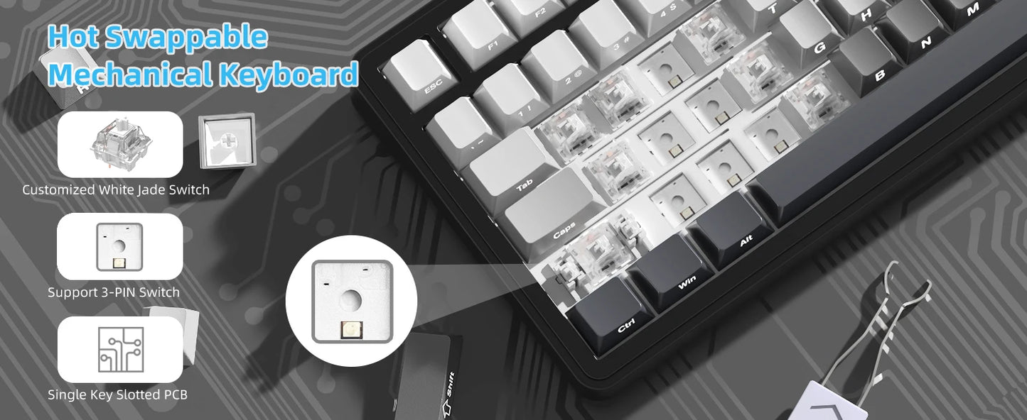 ATTACK SHARK X85 Tri-Mode-Gasket 75% mechanische Tastatur mit CNC-Drehknopf, 5-lagiger Dämpfung, Hot-Swap-Funktion, RGB-Hintergrundbeleuchtung, NKRO