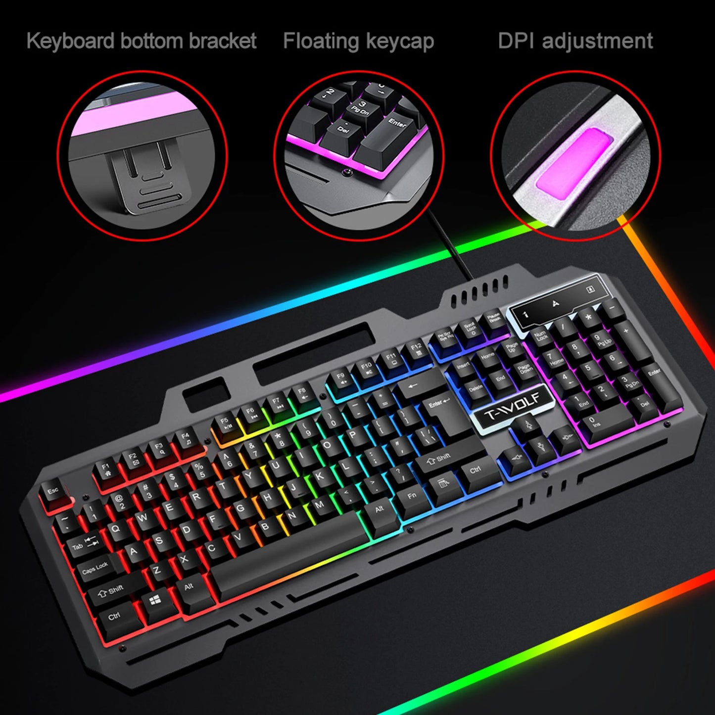 104 Keys Gaming Keyboard and Mouse Combo with RGB Backlit, All-Metal Panel Waterproof Light Up, USB Wired Computer Keyboards Gaming