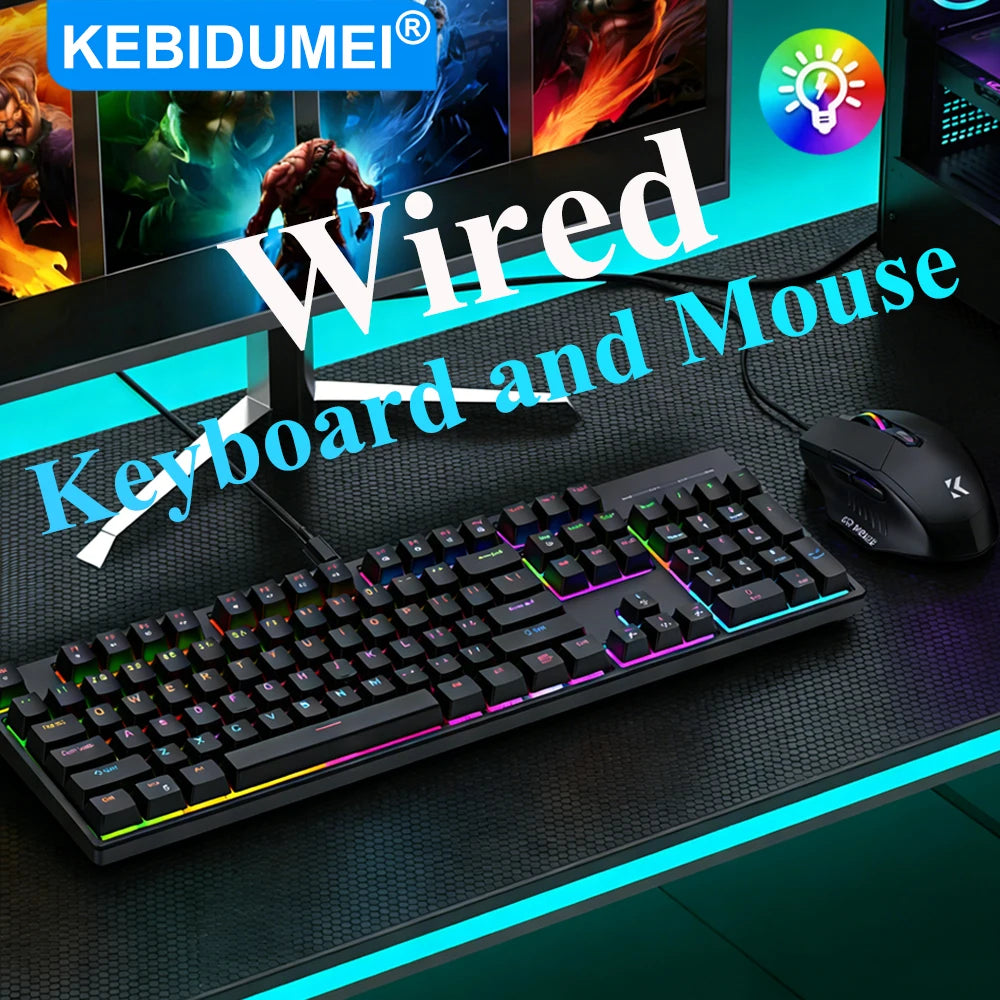 KEBIDUMEI RGB Mechanical Keyboard USB Wired Gaming Keyboard 104Keys Hot Swappable Ergonomic Keyboard Computer Accessories For PC