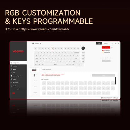 AKKO 5075 X Veekos K75 Gaming-Mechanische Tastatur 75% RGB 3/5-Pin Hot-Swap Kabelgebundene anpassbare Tastatur mit Drehregler und Gasket-Mount