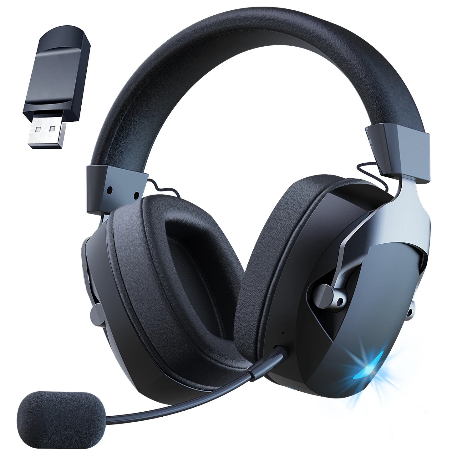 Wireless Gaming Headset with Detachable Noise Cancelling Microphone – 2.4G Wireless, Bluetooth 5.3 & 3.5mm Wired Gaming Headphones for PS5, PC, Xbox, Mobile