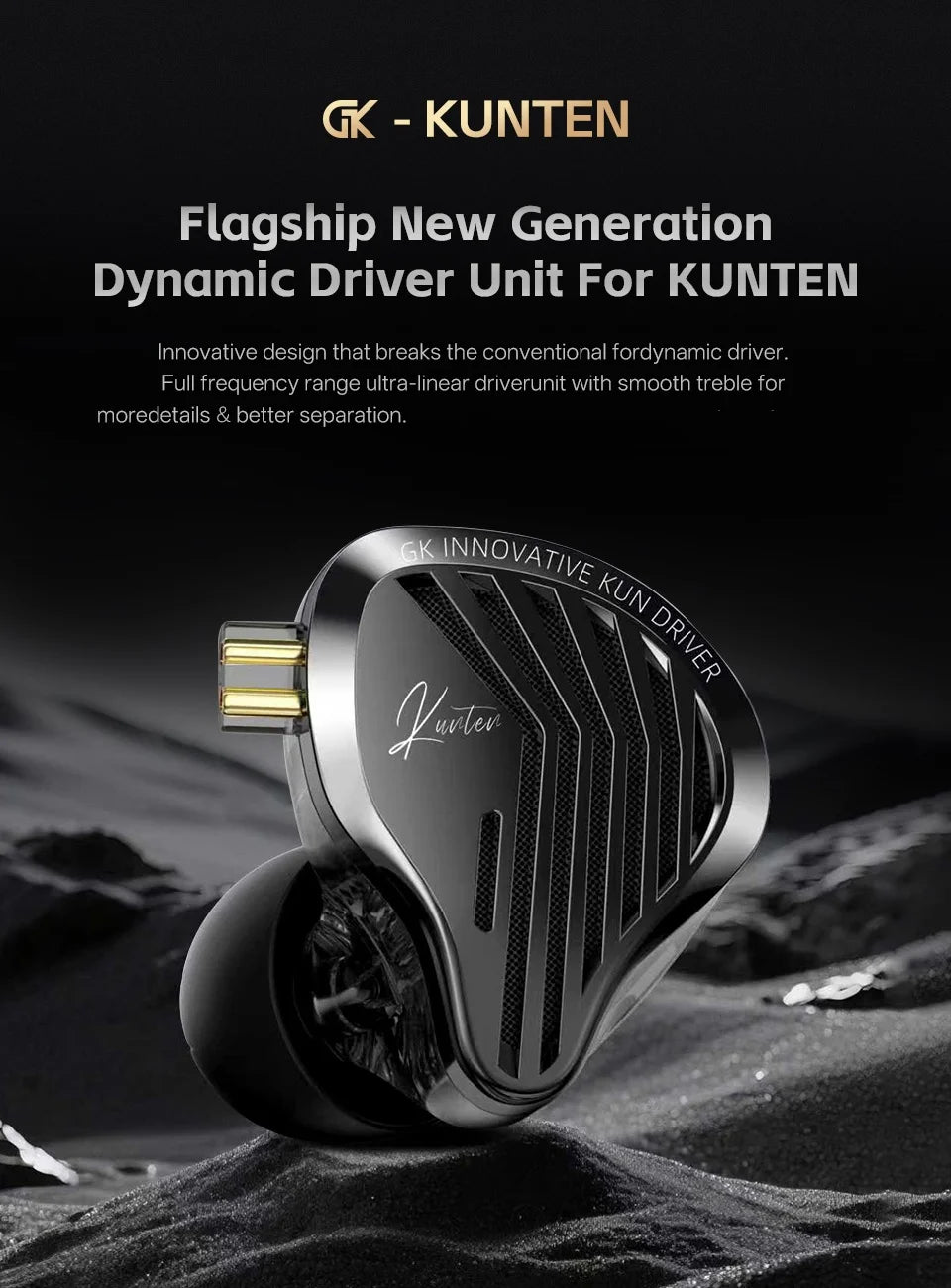 GK KUNTEN HiFi Dynamic Driver Earphones Wired In-Ear Headphones with Microphone, Detachable Cable DJ Music Earbuds, Professional HiFi Audio Earphones