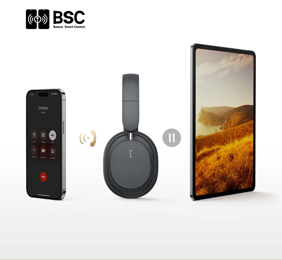Auriculares inalámbricos Bluetooth 5.3 circumaurales Baseus – Diafragma HiFi de 40mm, auriculares plegables con 70H de reproducción y audio espacial