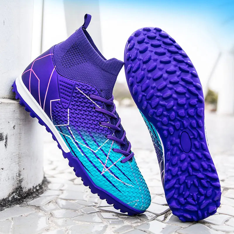 New Professional High-Top Football Shoes Artificial Grass Leather Youth Students Training Soccer Shoes for Men and Women Sports