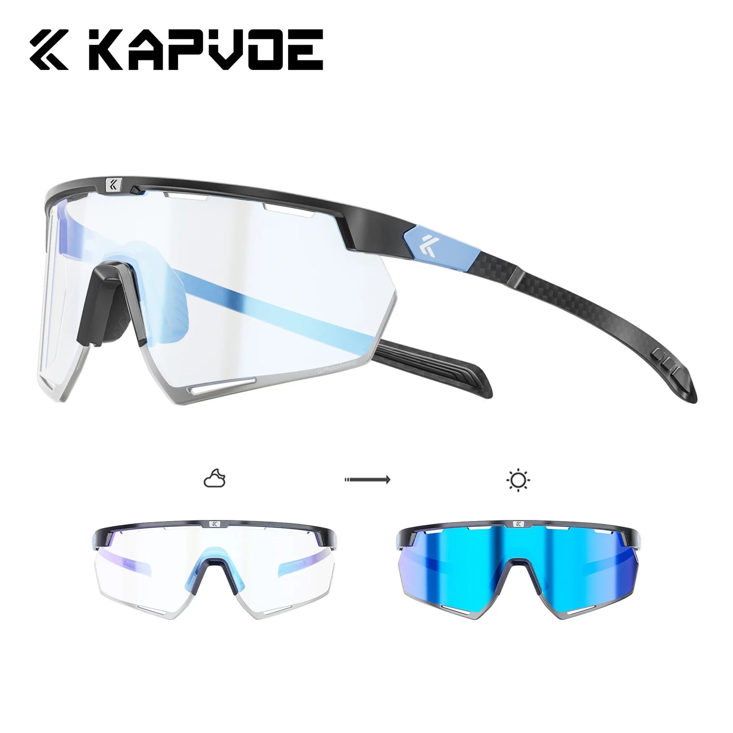 Kapvoe Real Carbon Fiber Cycling Glasses Sunglasses for Men Lightweight Photochromic UV400 MTB Bike Bicycle Sports Eyewear