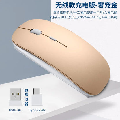 Rechargeable Type-C Wireless Mouse with USB Dual Receiver, Silent Ergonomic Wireless Mouse, Adjustable 1600 DPI Computer Mouse for Laptop & PC