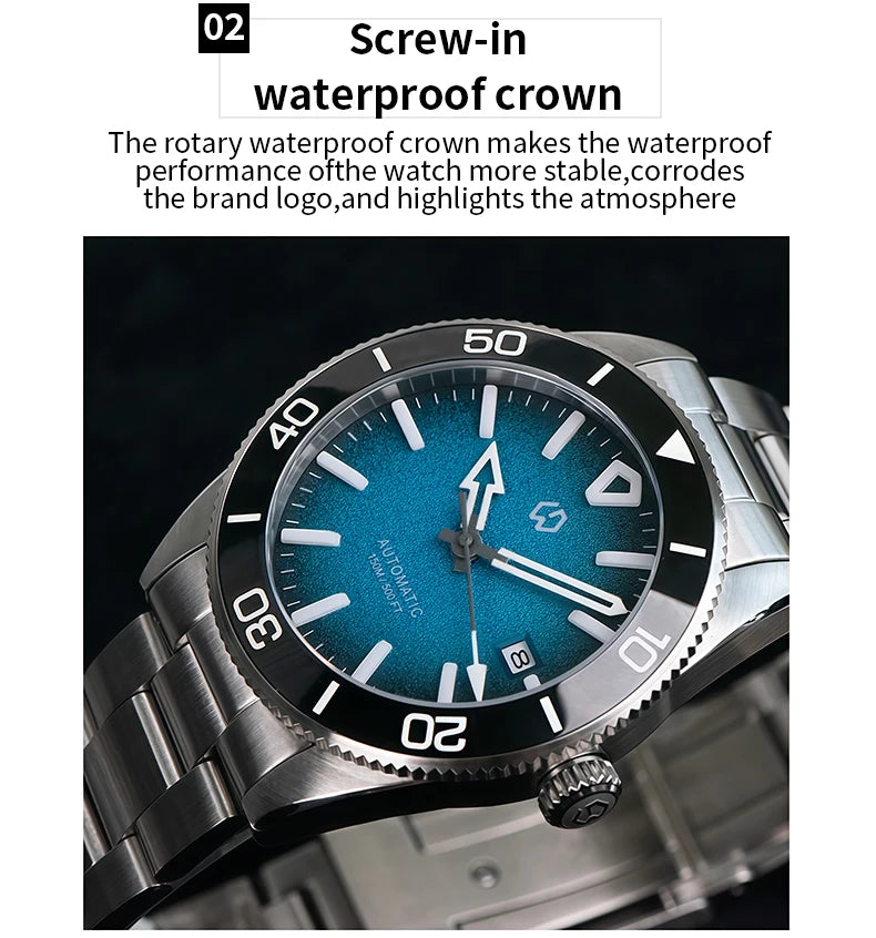 Upgraded Model Men's Automatic Watch Mechanical 3D Dimensional Luminous Watch Needle Ceramic Bezel 150 Meters Waterproof Diving