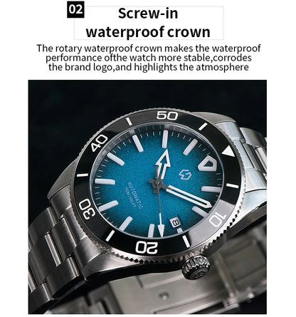 Upgraded Model Men's Automatic Watch Mechanical 3D Dimensional Luminous Watch Needle Ceramic Bezel 150 Meters Waterproof Diving