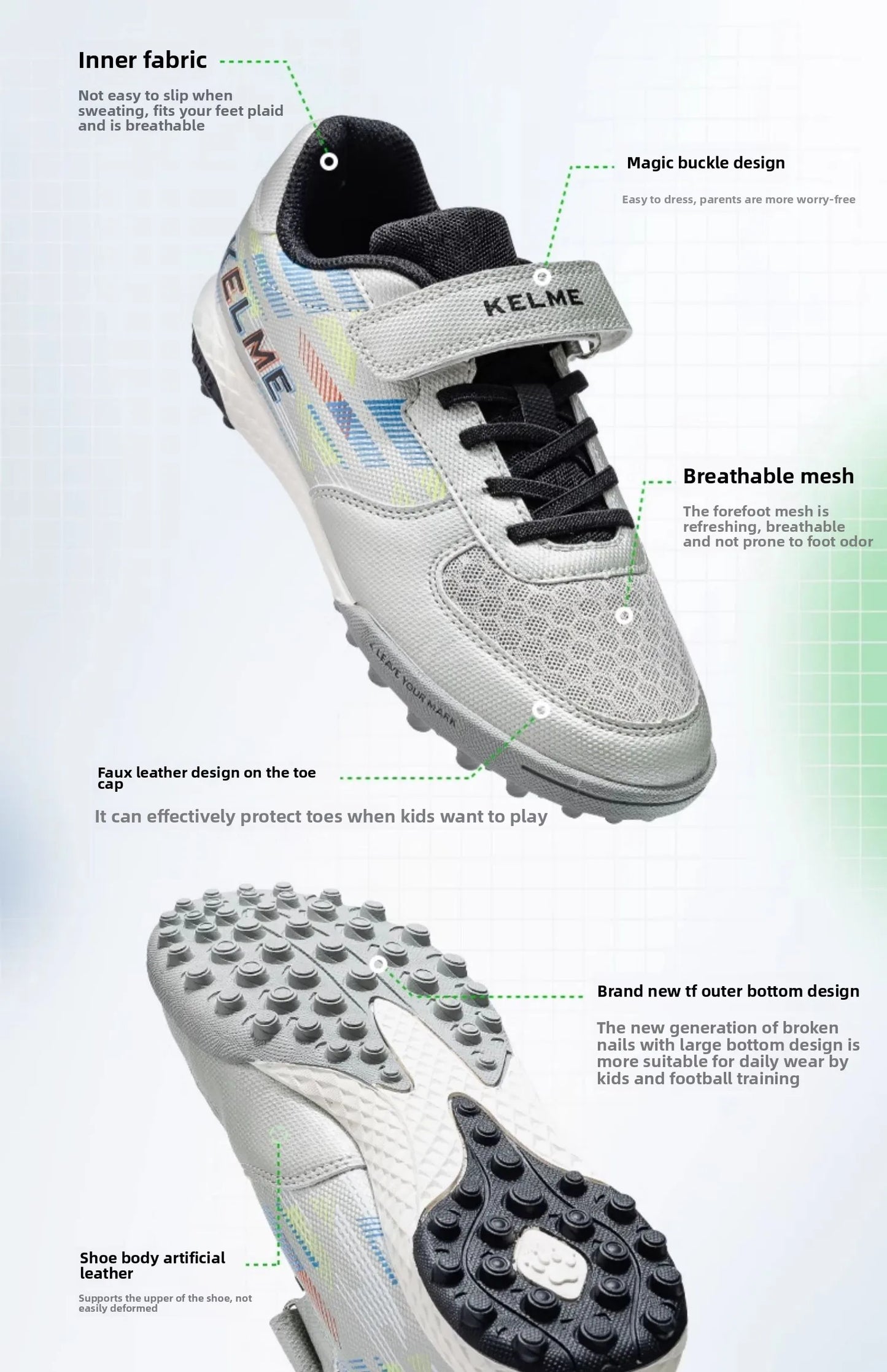 Kelme Children's Soccer Shoes TF Nail Shoes for Elementary School Students Artificial Grass Five-a-Side Football Shoes