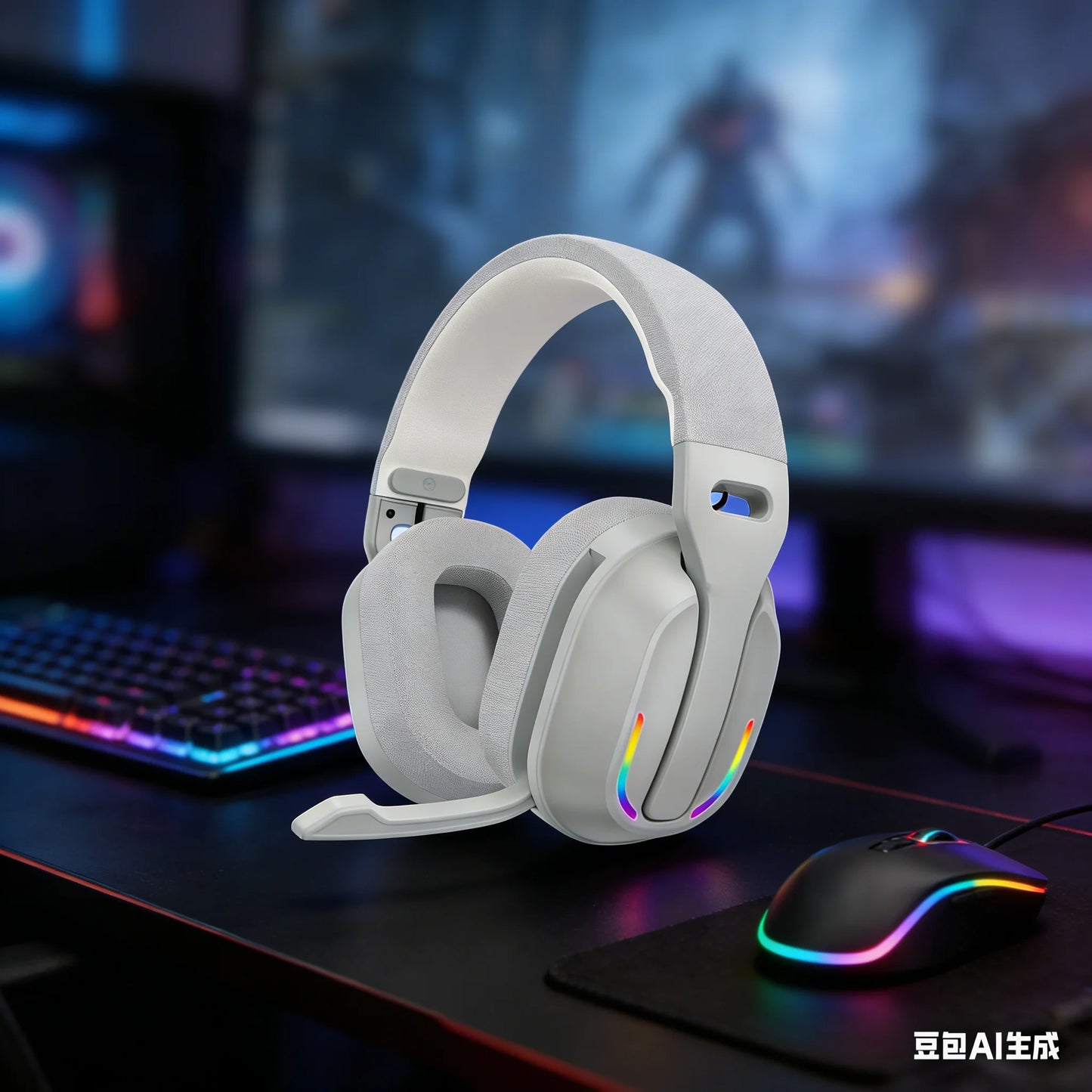 B500 RGB Wireless Gaming Headset Bluetooth 5.4 Noise Cancelling Headphones with Mic, 60H Playtime, HD Stereo Sound for PC, Mobile & Console Gaming