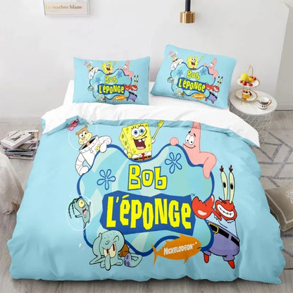 Cartoon anime komplet posteljine SpongeBob 3D print, Patricks Squidwards navlaka za poplun, jastučnica i posteljina, veličine Full Queen King