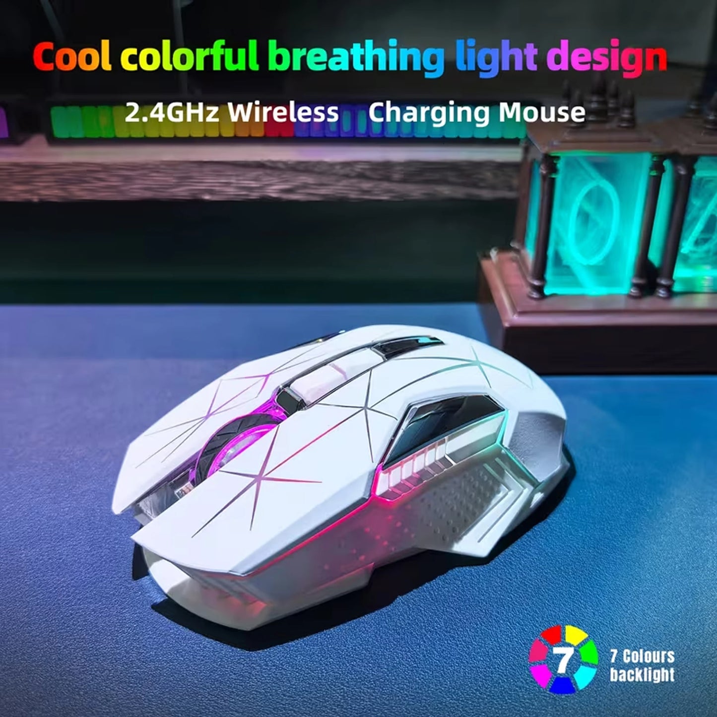 Wireless Gaming Mouse 2.4G Rechargeable Gaming Mouse with RGB Breathing Light, 2400 DPI, 6 Buttons, Instant Response Wireless Mouse for PC, Laptop & Gaming Switch