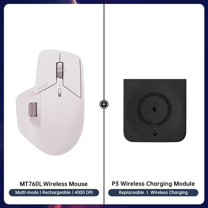Rapoo MT760 Rechargeable Multi-Device Bluetooth Wireless Mouse, 4000 DPI Ergonomic Wireless Mouse with Tri-Mode Connection for Up to 4 Devices