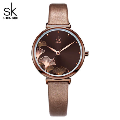 Shengke Originale Design Woman Watches Fashion Lucky Clover Fashion Women's Quartz Wristwatches Top Luxury Elengent Female Clock