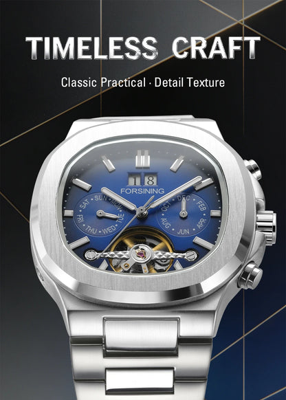 Forsining 481 Man New Tourbillon  Brands Watch Week Date Automatic Movement Mechanical Watches Stainless Steel Waterproof Clock