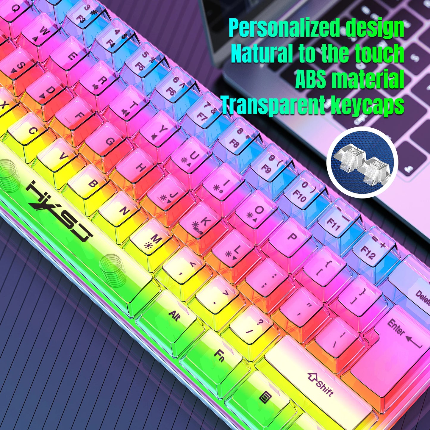HXSJ 60% kabelgebundene transparente Gaming-Tastatur, RGB-beleuchtet, ultrakompakte wasserdichte kleine Kompakttastatur mit 61 Tasten für PC/Mac
