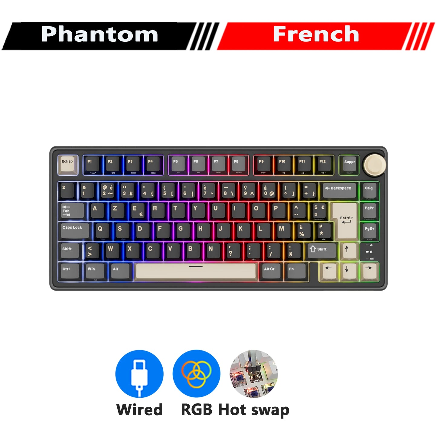 RK R75 Royal Kludge Wired Mechanical Keyboard 80 Keys 80% Gasket RGB Backlit Hot-swappable Gaming Keyboard with MDA PBT Keycaps