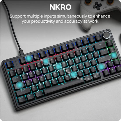 Aula F75 Wired Gaming Keyboard 75% RGB Backlight ABS Keycap Gasket Structure Hot Swappable Office Mechanical Keyboards With Knob