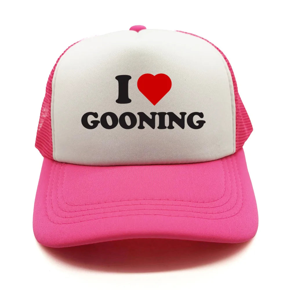 Sjove „I Love Gooning“-baseballkasketter – Cool sommerhat til mænd i netstof – Humoristisk truckerkasket – Unisex udendørs kasketter i netstof – MZ-080