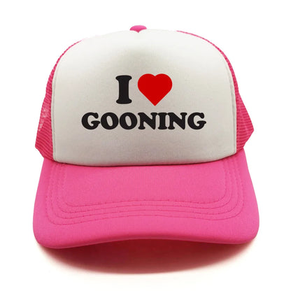 Sjove „I Love Gooning“-baseballkasketter – Cool sommerhat til mænd i netstof – Humoristisk truckerkasket – Unisex udendørs kasketter i netstof – MZ-080
