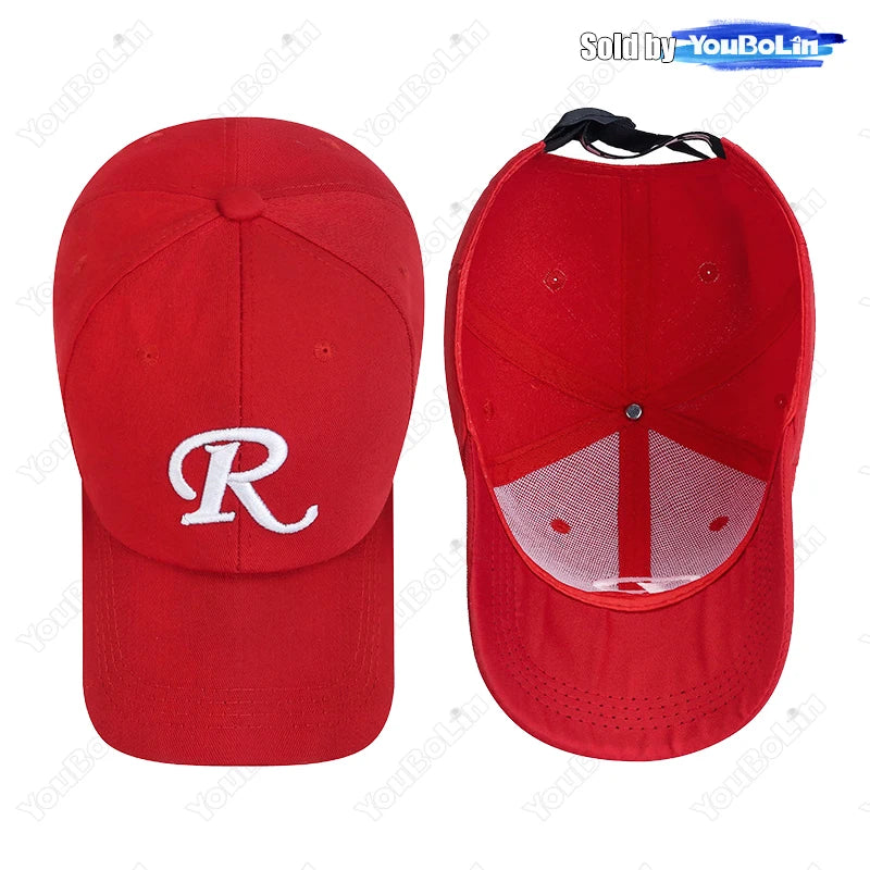 R letter Ribbon Embroidery Cotton Adjustable Hard Top Baseball Cap Sun Hat Trucker Hats Hip Hop Caps