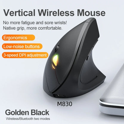 NexusClick Bluetooth Wireless Vertical Mouse, Rechargeable Ergonomic Mouse with 2.4G & Bluetooth, 1600 DPI Adjustable Silent Wireless Mouse for Laptop & PC