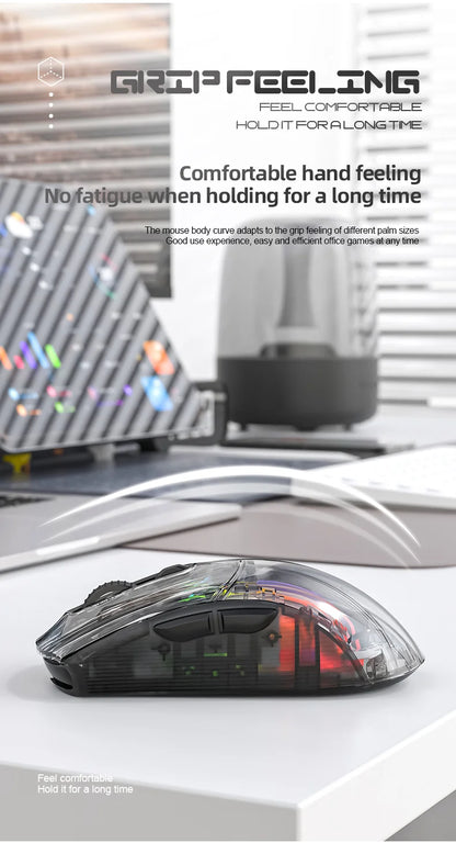 Attack Shark X2PRO Bluetooth Mouse Tri-Mode Wireless RGB Gaming Mouse with Magnetic Charging Dock, Transparent Design, Battery Indicator for PC, Laptop & Mobile